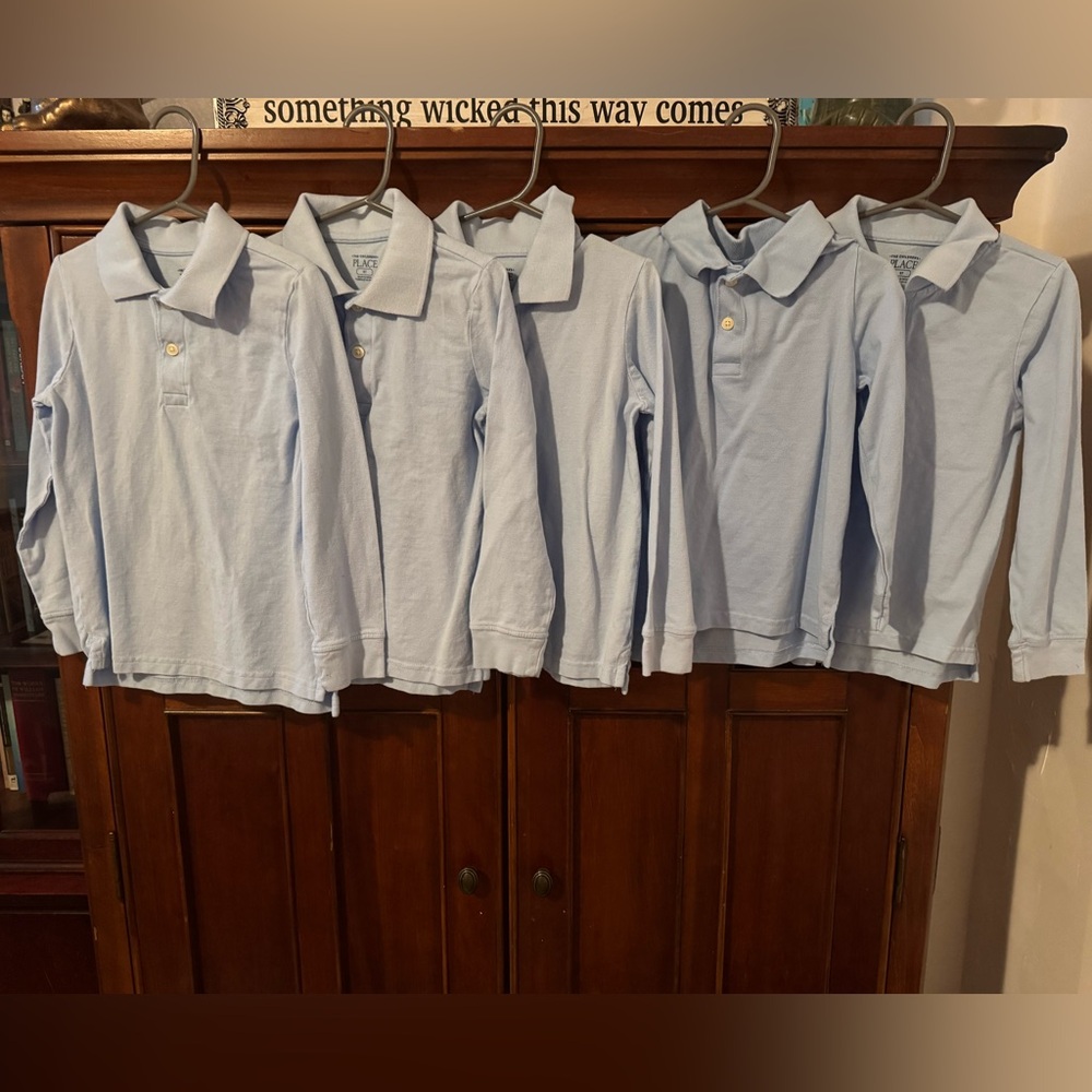 Long Sleeve 5T Unisex Toddler Uniform Pique Polo Light Blue - Lot of 5